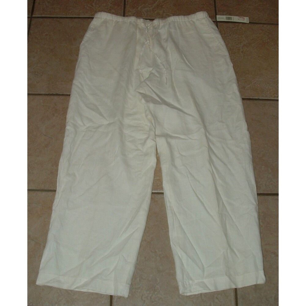 NEW NWT Ivory Sz Large Petite Lined Linen Blend Pull On Wide Leg Pants KATE HILL